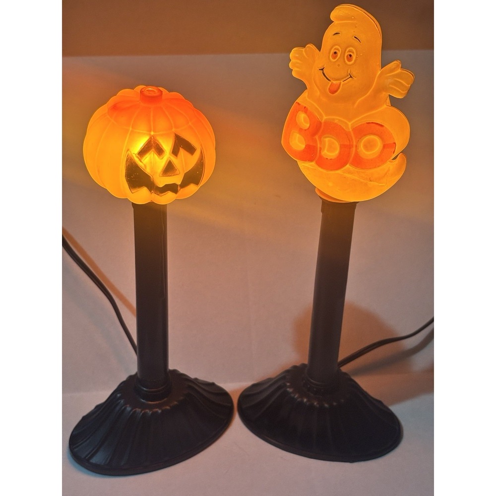 Vintage Blow Mold  Jack O Lantern & Boo Ghost‎ Electric Candlesticks